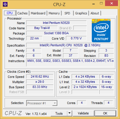 Intel Pentium N3520 CPUZ - N3530 N3540 Are Similar